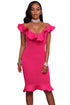 Sexy Rosy Ruffle Neckline Mermaid Hem Midi Dress